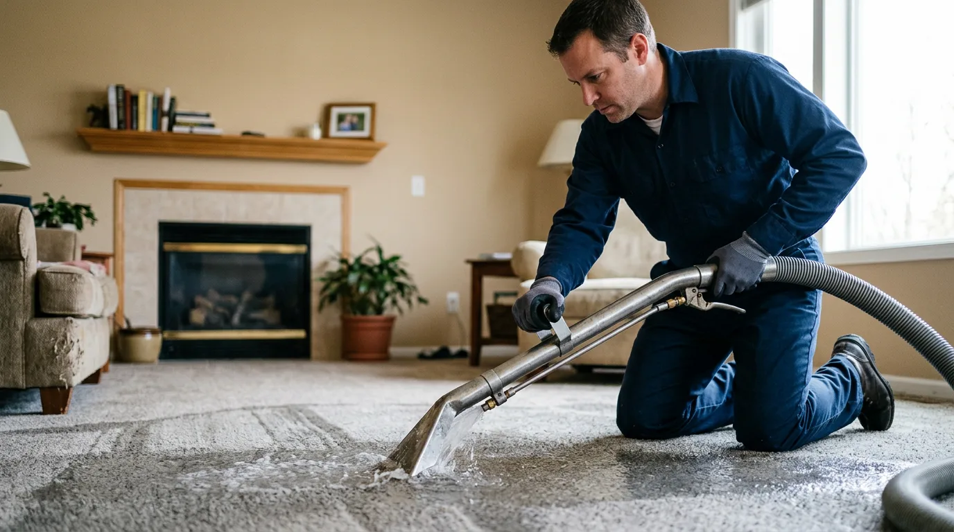 Water damage restoration technician working near Dow, IL